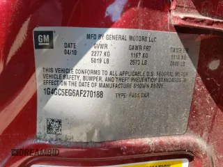 2010 Buick LaCrosse CXL with VIN 1G4GC5EG6AF270188, listed as a Copart auction lot 58782815 with 73,085 mi miles and Salvage title. Bid and sale history available at DreamBid. Image 12.