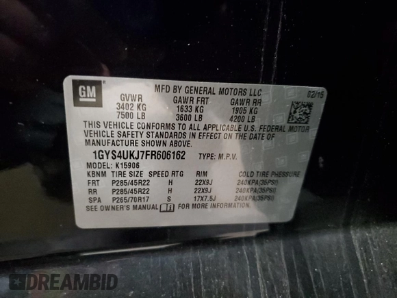 2015 Cadillac Escalade ESV Platinum z VIN 1GYS4UKJ7FR606162, wystawiony jako Copart lot #41988655 z przebiegiem 252 337 mil mil oraz Szkoda całkowita • Salvage title. Historia ofert i sprzedaży dostępna na DreamBid. Obrazek 15.
