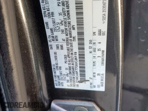 2016 Ford Escape S with VIN 1FMCU0F77GUC26119, listed as a Copart auction lot 50425705 with 161,316 mi miles and Salvage Title. Bid and sale history available at carsss.com. Image 13.