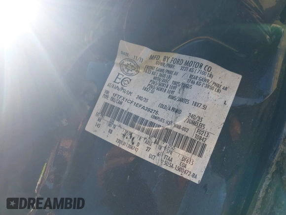 2014 Ford F-150 XL with VIN 1FTFX1CF1EFA39275, listed as a IAAI auction lot 41707491 with Not Provided miles and . Bid and sale history available at DreamBid. Image 9.