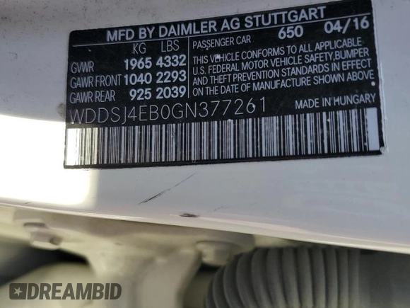 2016 Mercedes-Benz CLA 250 with VIN WDDSJ4EB0GN377261, listed as a Copart auction lot 50637184 with 92,127 mi miles and . Bid and sale history available at DreamBid. Image 14.
