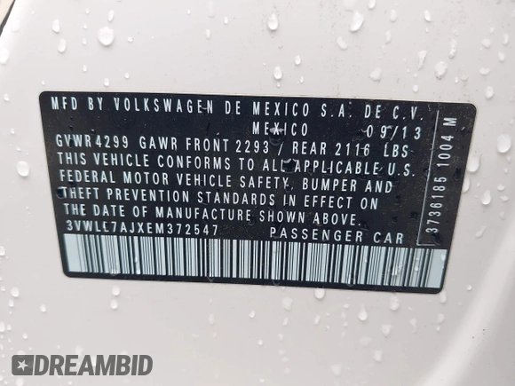 2014 Volkswagen Jetta TDI w/Premium with VIN 3VWLL7AJXEM372547, listed as a IAAI auction lot 42320105 with 113,200 mi miles and . Bid and sale history available at DreamBid. Image 9.