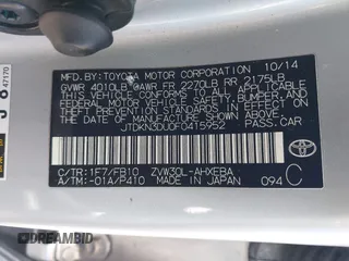 2015 Toyota Prius Four z VIN JTDKN3DU0F0415952, wystawiony jako IAAI lot #42402823 z przebiegiem 272 110 mil mil oraz . Historia ofert i sprzedaży dostępna na DreamBid. Obrazek 9.