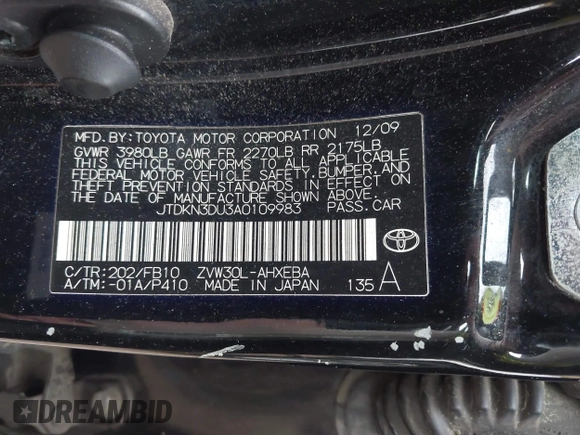 2010 Toyota Prius II z VIN JTDKN3DU3A0109983, wystawiony jako IAAI lot #42503048 z przebiegiem 176 074 mil mil oraz . Historia ofert i sprzedaży dostępna na DreamBid. Obrazek 9.