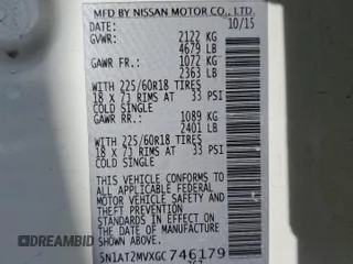 2016 Nissan Rogue SL with VIN 5N1AT2MVXGC746179, listed as a Copart auction lot 48053725 with 99,354 mi miles and Salvage Title. Bid and sale history available at DreamBid. Image 12.