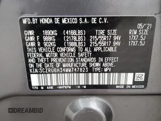2021 Honda HR-V LX with VIN 3CZRU6H34MM747823, listed as a Copart auction lot 45028835 with 45,207 mi miles and Salvage Title. Bid and sale history available at carsss.com. Image 14.