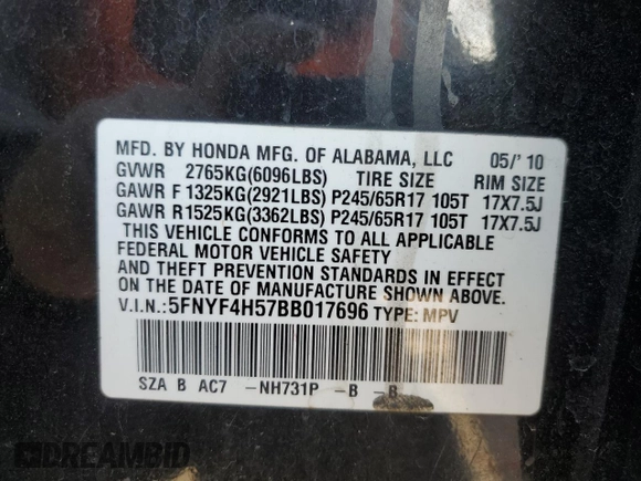 2011 Honda Pilot EX-L with VIN 5FNYF4H57BB017696, listed as a Copart auction lot 45920415 with 223,026 mi miles and Clean Title. Bid and sale history available at carsss.com. Image 13.