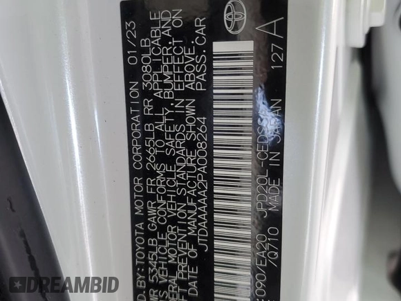 2023 Toyota Mirai XLE with VIN JTDAAAAA2PA008264, listed as a Copart auction lot 49080325 with 19,803 mi miles and Salvage Title. Bid and sale history available at DreamBid. Image 14.