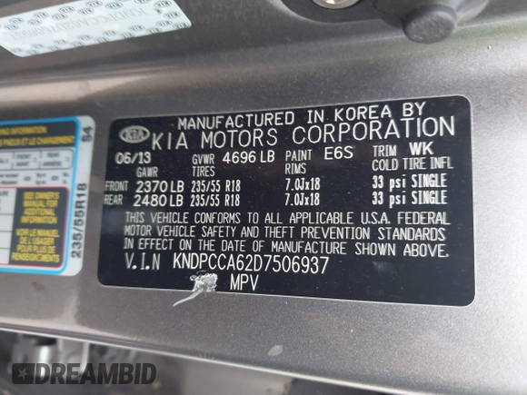 2013 Kia Sportage SX with VIN KNDPCCA62D7506937, listed as a IAAI auction lot 41967245 with 110,151 mi miles and . Bid and sale history available at carsss.com. Image 9.