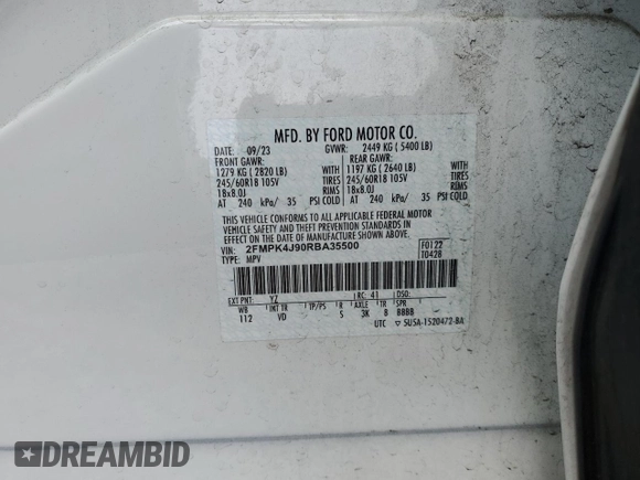 2024 Ford Edge SEL z VIN 2FMPK4J90RBA35500, wystawiony jako Copart lot #52715715 z przebiegiem Nie podano mil oraz Szkoda całkowita • Salvage title. Historia ofert i sprzedaży dostępna na DreamBid. Obrazek 13.