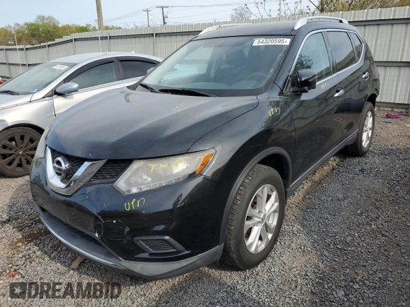 2016 Nissan Rogue SV with VIN KNMAT2MV1GP647313, listed as a Copart auction lot 54320595 with 105,490 mi miles and Salvage Title. Bid and sale history available at carsss.com. Image 1.