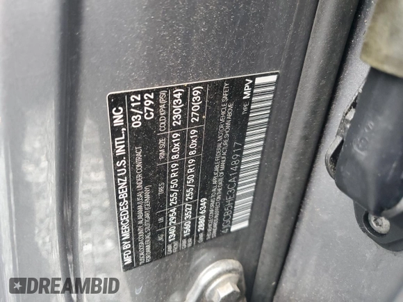 2012 Mercedes-Benz R 350 with VIN 4JGCB5HE3CA148917, listed as a Copart auction lot 60979655 with 161,215 mi miles and Clean title. Bid and sale history available at DreamBid. Image 14.