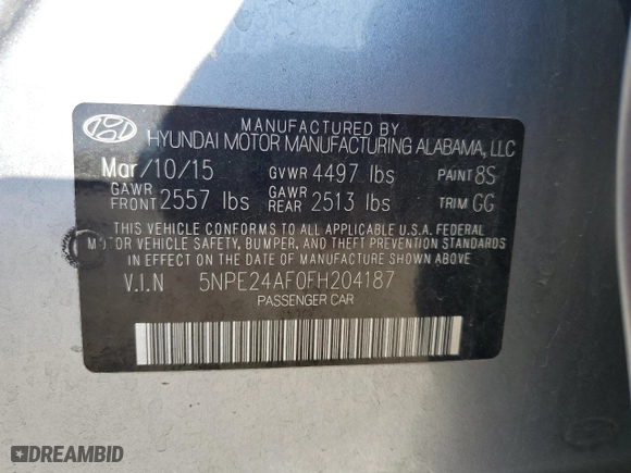 2015 Hyundai Sonata 2.4L SE with VIN 5NPE24AF0FH204187, listed as a Copart auction lot 47047235 with 116,968 mi miles and Salvage Title. Bid and sale history available at carsss.com. Image 12.