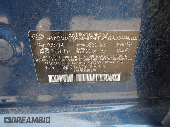 2015 Hyundai Elantra SE z VIN 5NPDH4AE9FH583692, wystawiony jako IAAI lot #42364514 z przebiegiem 156 282 mil mil oraz . Historia ofert i sprzedaży dostępna na DreamBid. Obrazek 9.