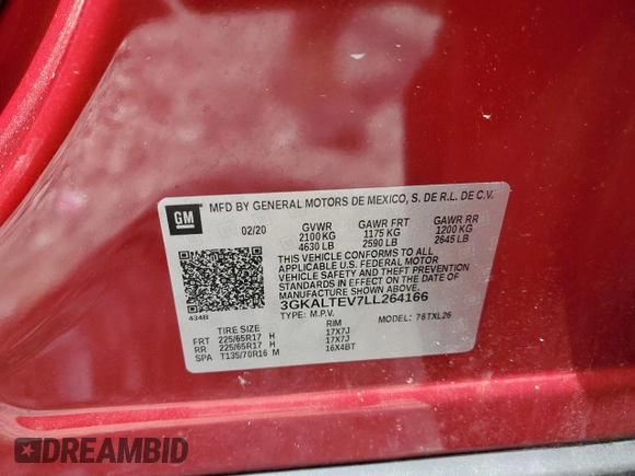 2020 GMC Terrain SLE с VIN 3GKALTEV7LL264166, выставлен на аукционе Copart как лот 56841345 с пробегом 79 902 миль миль и Списание • Salvage title. История ставок и продаж доступна на DreamBid. Изображение 13.