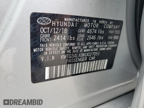 2019 Genesis G70 2.0T Advanced with VIN KMTG34LA9KU027051, listed as a Copart auction lot 71967634 with 41,356 mi miles and Salvage Title. Bid and sale history available at carsss.com. Image 14.