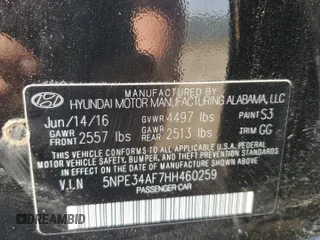 2017 Hyundai Sonata Sport with VIN 5NPE34AF7HH460259, listed as a Copart auction lot 56173925 with 86,840 mi miles and Salvage Title. Bid and sale history available at DreamBid. Image 12.