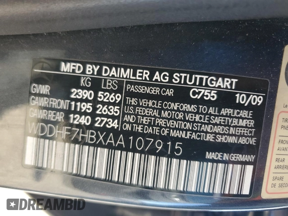 2010 Mercedes-Benz E 63 AMG with VIN WDDHF7HBXAA107915, listed as a Copart auction lot 81976404 with 117,118 mi miles and Clean title. Bid and sale history available at DreamBid. Image 12.
