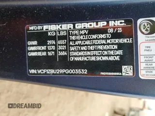 2023 Fisker Ocean One z VIN VCF1ZBU29PG003532, wystawiony jako Copart lot #82463444 z przebiegiem 13 922 mil mil oraz Szkody całkowita. Historia ofert i sprzedaży dostępna na DreamBid. Obrazek 14.