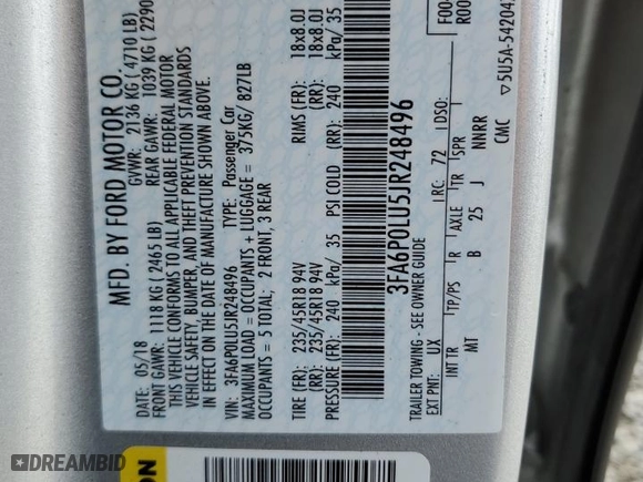 2018 Ford Fusion Hybrid SE with VIN 3FA6P0LU5JR248496, listed as a Copart auction lot 52983255 with 101,805 mi miles and Salvage Title. Bid and sale history available at carsss.com. Image 12.