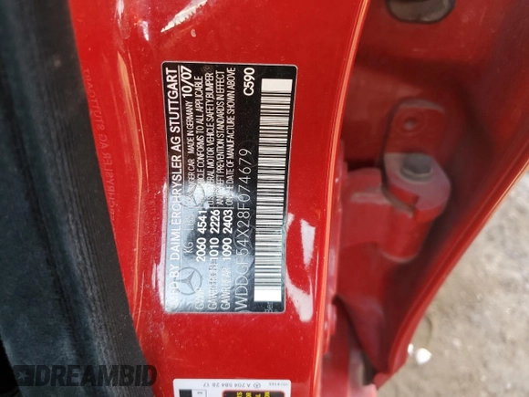 2008 Mercedes-Benz C 300 Sport z VIN WDDGF54X28F074679, wystawiony jako Copart lot #61095065 z przebiegiem Nie podano mil oraz Szkoda całkowita • Salvage title. Historia ofert i sprzedaży dostępna na DreamBid. Obrazek 12.