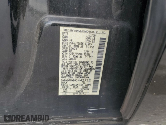 2006 Nissan Frontier LE с VIN 1N6AD07W86C442712, выставлен на аукционе Copart как лот 78552884 с пробегом 202 566 миль миль и Чистый • Clean title. История ставок и продаж доступна на DreamBid. Изображение 12.