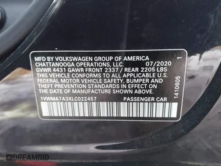 2020 Volkswagen Passat 2.0T R-Line with VIN 1VWMA7A3XLC022457, listed as a IAAI auction lot 41650602 with 77,951 mi miles. Bid and sale history available at carsss.com. Image 9.
