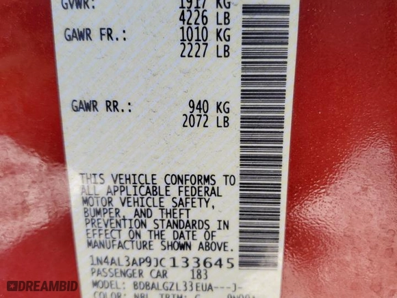 2018 Nissan Altima 2.5 SV with VIN 1N4AL3AP9JC133645, listed as a Copart auction lot 48259575 with 81,607 mi miles and Non Repairable. Bid and sale history available at carsss.com. Image 12.