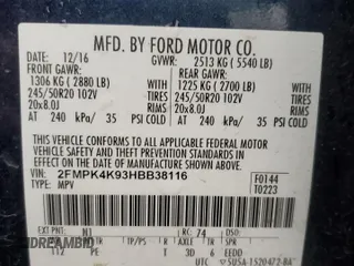 2017 Ford Edge Titanium with VIN 2FMPK4K93HBB38116, listed as a Copart auction lot 45160125 with 64,491 mi miles and Salvage Title. Bid and sale history available at carsss.com. Image 13.