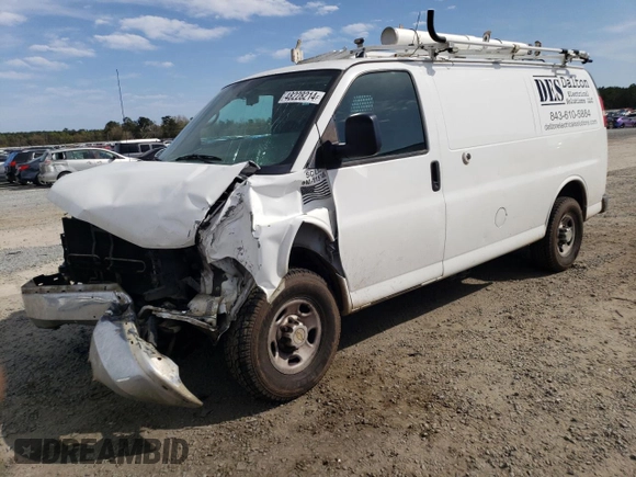 2014 Chevrolet Express Cargo Van with VIN 1GCWGFCA4E1153575, listed as a Copart auction lot 48228214 with 227,892 mi miles and Salvage Title. Bid and sale history available at carsss.com. Image 1.