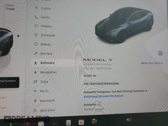 2024 Tesla Model Y Long Range with VIN 7SAYGAEE7RF043096, listed as a Copart auction lot 46939395 with 12,521 mi miles and Salvage Title. Bid and sale history available at DreamBid. Image 9.