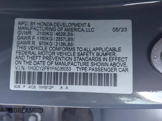 2023 Honda Accord Touring with VIN 1HGCY2F81PA035053, listed as a IAAI auction lot 41807628 with 57,422 mi miles and . Bid and sale history available at DreamBid. Image 9.