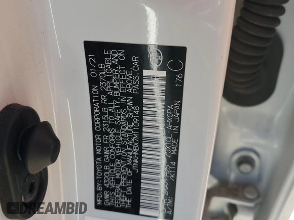 2021 Toyota C-HR LE with VIN JTNKHMBX7M1109148, listed as a Copart auction lot 47731025 with 19,904 mi miles and Clean Title. Bid and sale history available at DreamBid. Image 13.