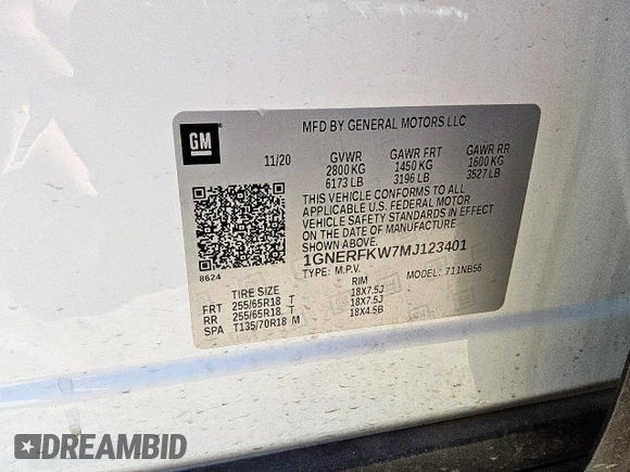 2021 Chevrolet Traverse LS with VIN 1GNERFKW7MJ123401, listed as a Copart auction lot 61688025 with 51,777 mi miles and Clean title. Bid and sale history available at DreamBid. Image 13.