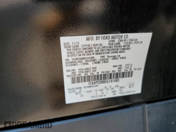 2014 Ford Taurus SE с VIN 1FAHP2D88EG145480, выставлен на аукционе Copart как лот 59927745 с пробегом 160 650 миль миль и Списание • Salvage title. История ставок и продаж доступна на DreamBid. Изображение 13.
