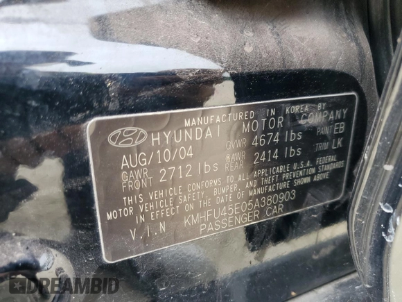 2005 Hyundai XG z VIN KMHFU45E05A380903, wystawiony jako Copart lot #81461064 z przebiegiem 139 777 mil mil oraz Szkoda całkowita • Salvage title. Historia ofert i sprzedaży dostępna na DreamBid. Obrazek 12.