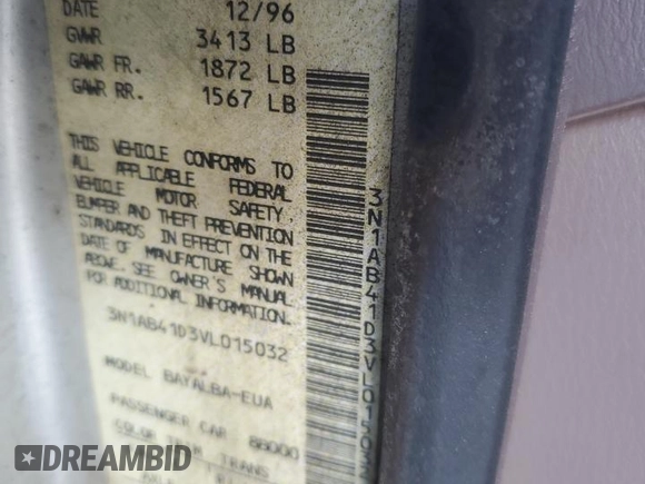 1997 Nissan Sentra XE z VIN 3N1AB41D3VL015032, wystawiony jako Copart lot #47238005 z przebiegiem 266 146 mil mil oraz Szkoda całkowita • Salvage title. Historia ofert i sprzedaży dostępna na DreamBid. Obrazek 12.