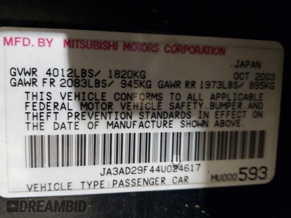 2004 Mitsubishi Lancer z VIN JA3AD29F44U024617, wystawiony jako Copart lot #51847765 z przebiegiem 172 585 mil mil oraz Szkoda całkowita • Salvage title. Historia ofert i sprzedaży dostępna na DreamBid. Obrazek 13.