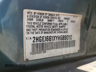 2000 Honda Civic VP z VIN 2HGEJ661XYH589010, wystawiony jako Copart lot #54393055 z przebiegiem 163 724 mil mil oraz Szkoda całkowita • Salvage title. Historia ofert i sprzedaży dostępna na DreamBid. Obrazek 13.