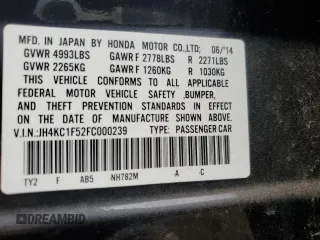 2015 Acura RLX Technology with VIN JH4KC1F52FC000239, listed as a Copart auction lot 53490885 with 34,540 mi miles and Salvage title. Bid and sale history available at DreamBid. Image 12.