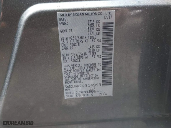 2018 Infiniti QX60 with VIN 5N1DL0MM5JC514959, listed as a IAAI auction lot 41291095 with 79,810 mi miles. Bid and sale history available at carsss.com. Image 9.
