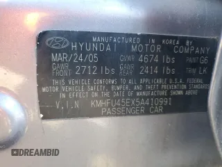 2005 Hyundai XG350 with VIN KMHFU45EX5A410991, listed as a Copart auction lot 45133225 with 162,275 mi miles and Salvage Title. Bid and sale history available at carsss.com. Image 12.