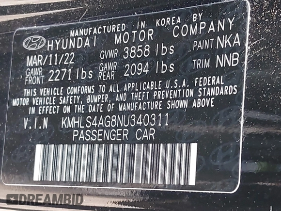 2022 Hyundai Elantra SEL z VIN KMHLS4AG8NU340311, wystawiony jako IAAI lot #42041259 z przebiegiem 37 144 mil mil oraz . Historia ofert i sprzedaży dostępna na DreamBid. Obrazek 9.