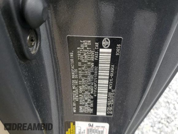 2007 Toyota Solara SE z VIN 4T1FA38P37U109092, wystawiony jako Copart lot #57466595 z przebiegiem 176 523 mil mil oraz Czysty tytuł • Clean title. Historia ofert i sprzedaży dostępna na DreamBid. Obrazek 12.