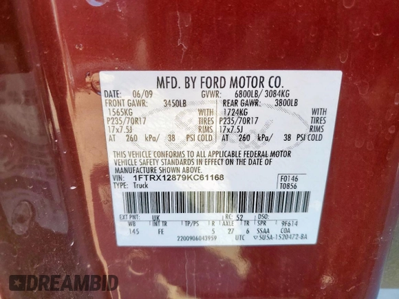 2009 Ford F-150 STX with VIN 1FTRX12879KC61168, listed as a Copart auction lot 52399755 with 197,923 mi miles and Clean Title. Bid and sale history available at carsss.com. Image 12.