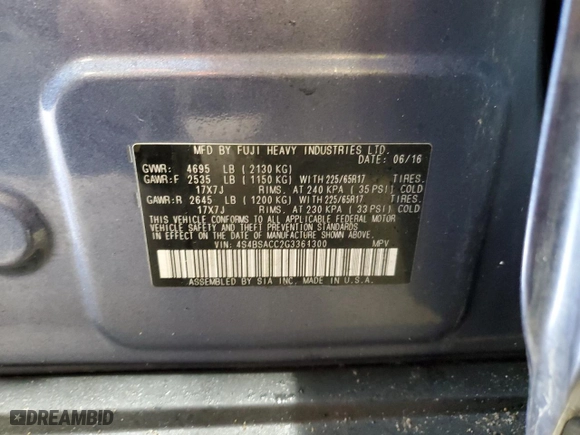 2016 Subaru Outback 2.5i Premium with VIN 4S4BSACC2G3361300, listed as a Copart auction lot 46413995 with 133,469 mi miles and Salvage Title. Bid and sale history available at carsss.com. Image 16.