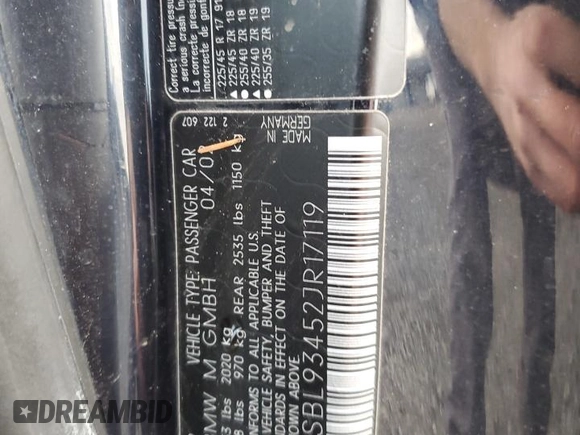 2002 BMW 3 Series M3 with VIN WBSBL93452JR17119, listed as a Copart auction lot 86882574 with 45,108 mi miles and Salvage Title. Bid and sale history available at DreamBid. Image 12.