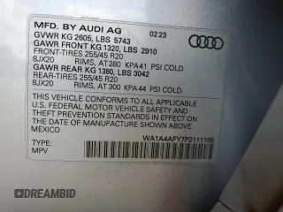 2023 Audi SQ5 Premium Plus with VIN WA1A4AFY7P2111195, listed as a Copart auction lot 50135224 with 10,436 mi miles. Bid and sale history available at carsss.com. Image 14.