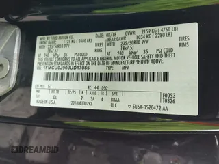 2018 Ford Escape Titanium with VIN 1FMCU0J90JUD17085, listed as a IAAI auction lot 41699687 with Not provided miles and . Bid and sale history available at DreamBid. Image 9.