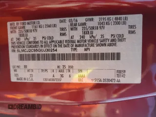 2016 Lincoln MKC Select z VIN 5LMCJ2C95GUJ30254, wystawiony jako Copart lot #43331385 z przebiegiem 55 031 mil mil oraz Szkoda całkowita • Salvage title. Historia ofert i sprzedaży dostępna na DreamBid. Obrazek 14.